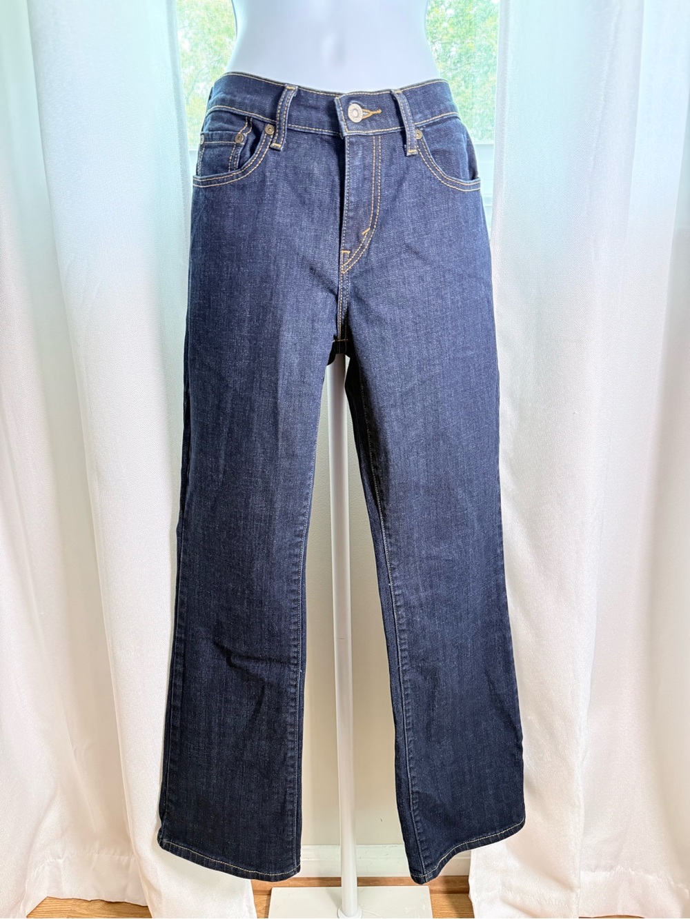 Levi's Blue Denim Bootcut Jeans with Gold Stitching